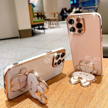 For Samsung Galaxy Note 8 Phone Case Soft Silicone Plating Cartoon Rabbit Fold Stand Makeup Mirror Bracket Cover