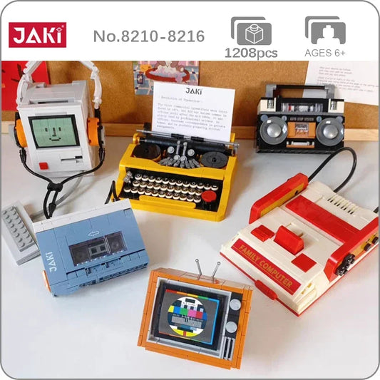 JAKI Retro Color Television Computer Music Walkman Game Console Radio Typewriter 3D Model Mini Blocks Bricks Building Toy No Box