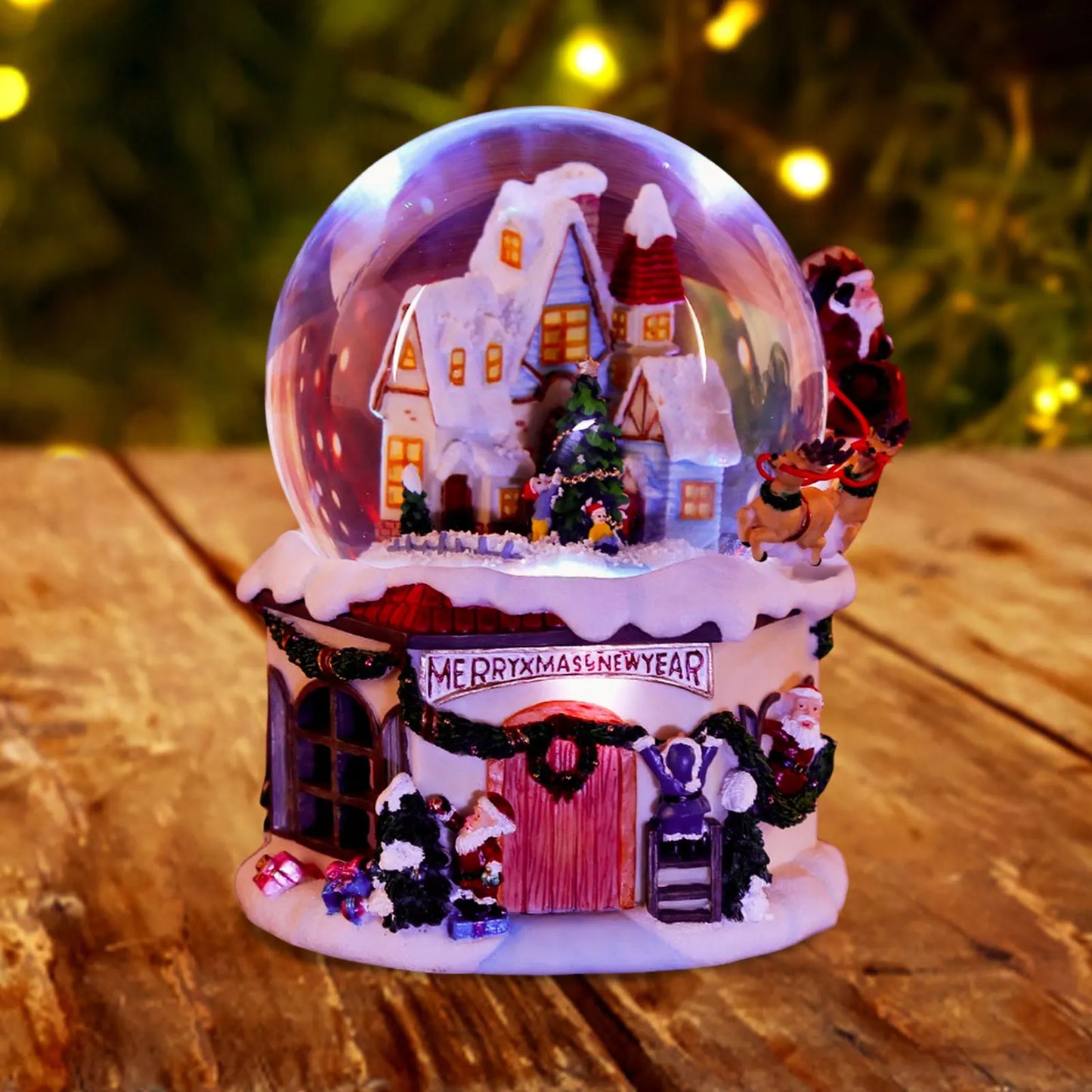 Xmas Musical Box Decorative Collectables with Illuminating LED Lights Christmas Snow Globe for Bedroom Table Indoor Home Party