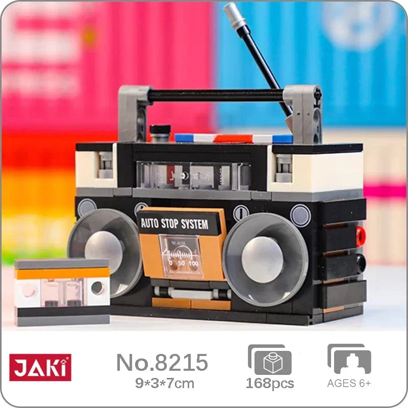 JAKI 8215 Retro Boombox Cassette Radio Music Tape Player Machine Model DIY Mini Blocks Bricks Building Toy For Children No Box