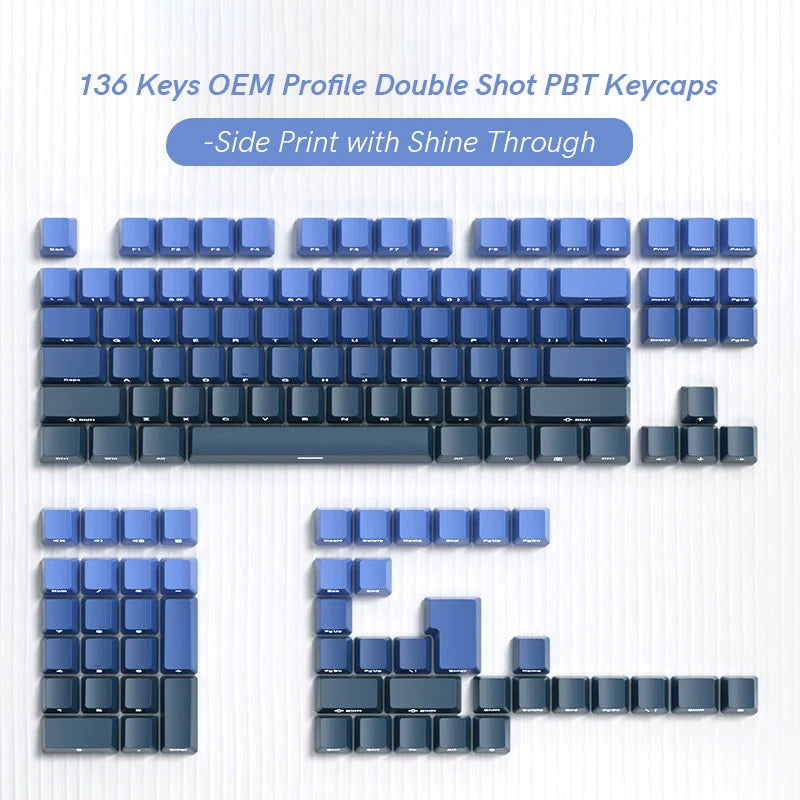 135 Keys Whale of Dream PBT Double Shot Keycaps Side Printed Shine Through Keycaps OEM Profile for MX Switches Gaming Keyboards