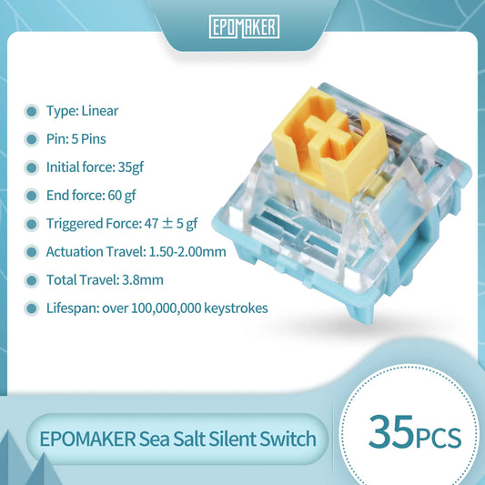 35 Pieces EPOMAKER Sea Salt Silent Switches Pre-Lubed Linear Switch LED Slot 50g for Customizing DIY Mechanical Keyboard