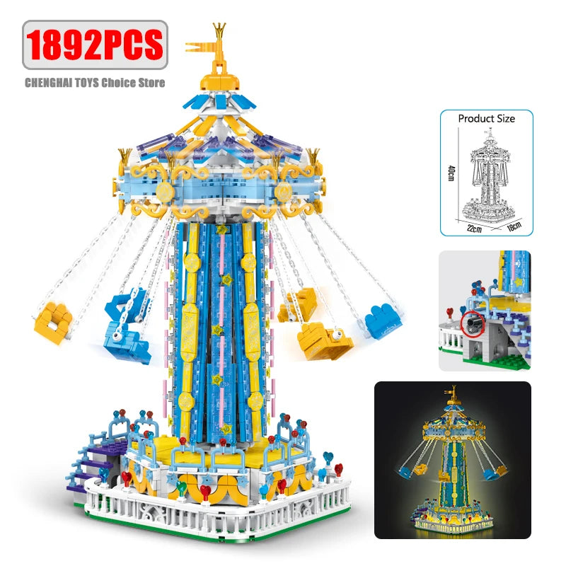 1892Pcs Creative Lighting Amusement Park Building Blocks Bricks Model MOC Rotating Windmill Toy for Childrens Christmas Gift Set