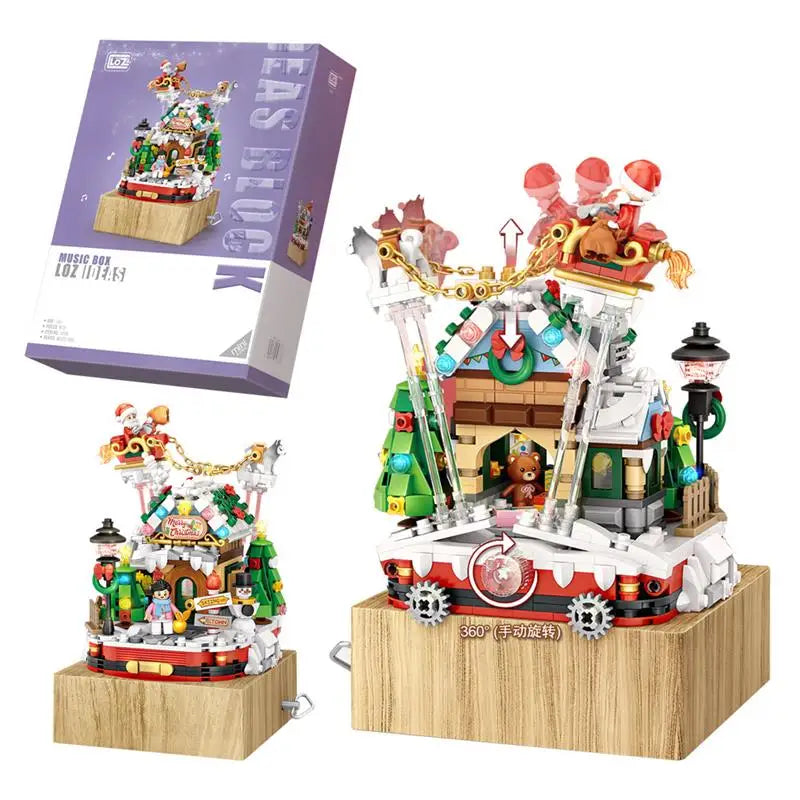 LOZ Blocks New Year Goods Building Bricks Christmas Tree Music Box Santa Claus Brinquedos Fun  Kids Toys Girls Present 1237