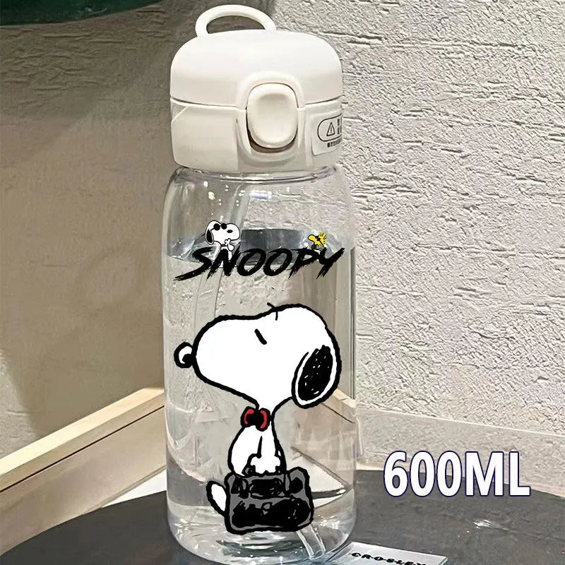 Snoopy Straw Water Cup Portable Plastic 600/400ML Charlie Browns Transparent Outdoor Large Capacity Sport Cute Water Bottle