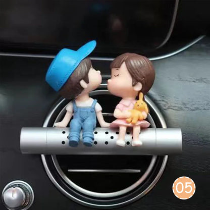 Car Air Freshener Cute Couple Doll Cartoon Lovers Car Accessories Interior Metal Aromatherapy Air Vent Clip Perfume Ornament