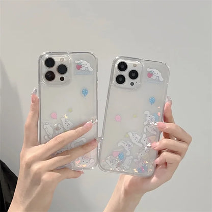 INS Kawaii Cinnamoroll Quicksand Bling Phone Case For iPhone 16 15 14 Pro Max 13 12 11 X XS Max XR Lovely Anti-drop Cover