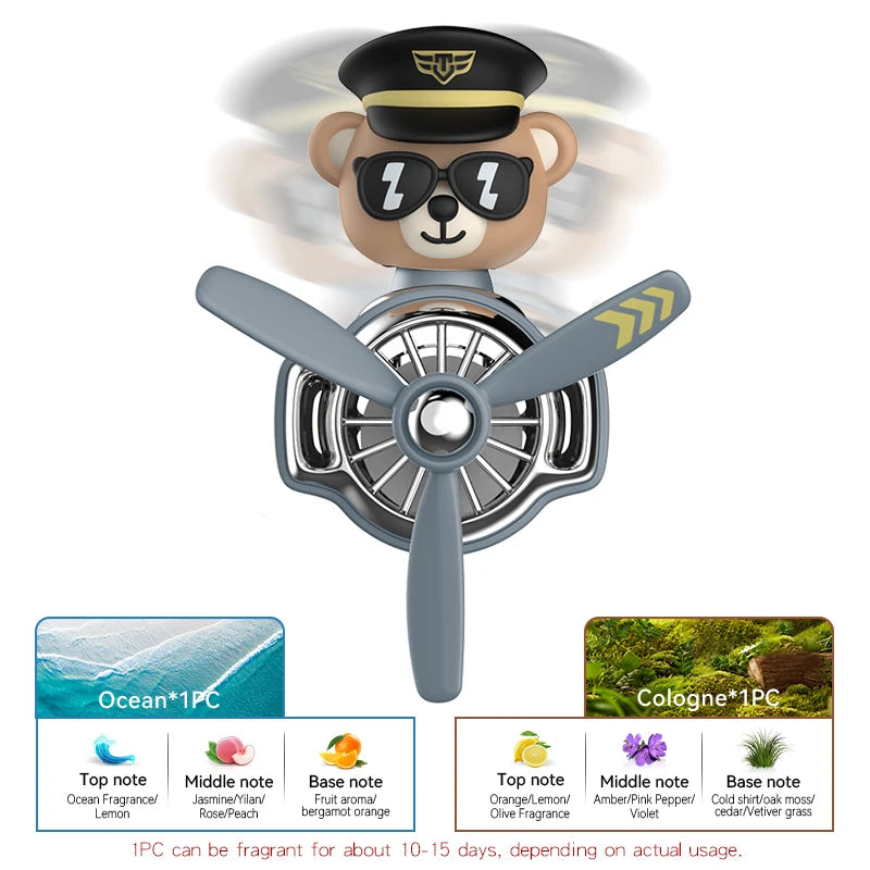 Head shaking rotating plane cool bear pilot car air fresheners accessories decoration funny aroma diffuser perfume fragrance men