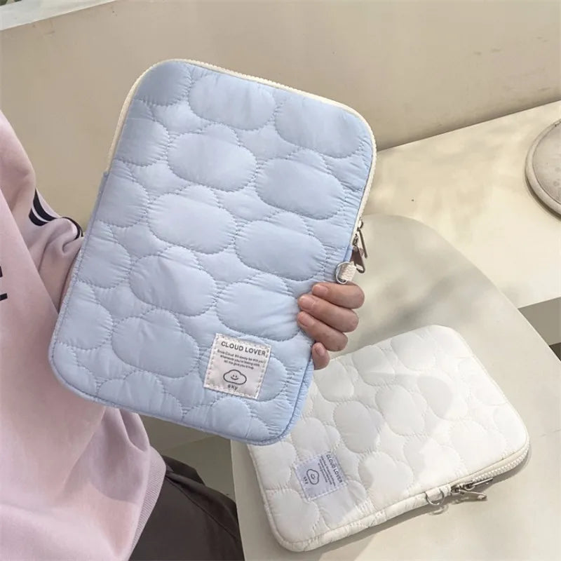 New Cloud Computer Bag Ipad Bag Cotton Large Capacity Storage Embroidery Zip Solid Colour Size 11/13/14 Portable Cute Organizer