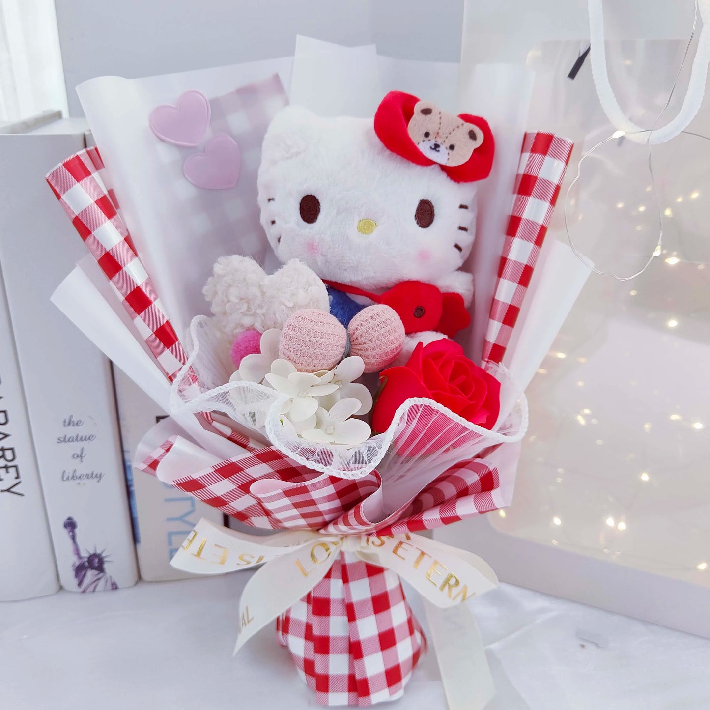 Cartoon My Melody Kuromi Cinnamoroll Kt Cat Plush Doll Holding Flower Bouquet Valentine's Day Christmas Graduation Birthday Gift