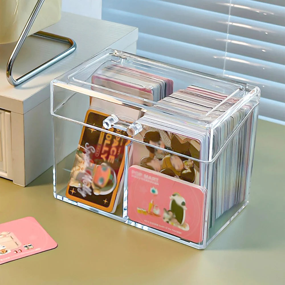 Multifunctional Acrylic Card Storage Box 12x10.5cm Display Card Case Holds 400 Postcards With 2 Compartments For Postcard/Photos