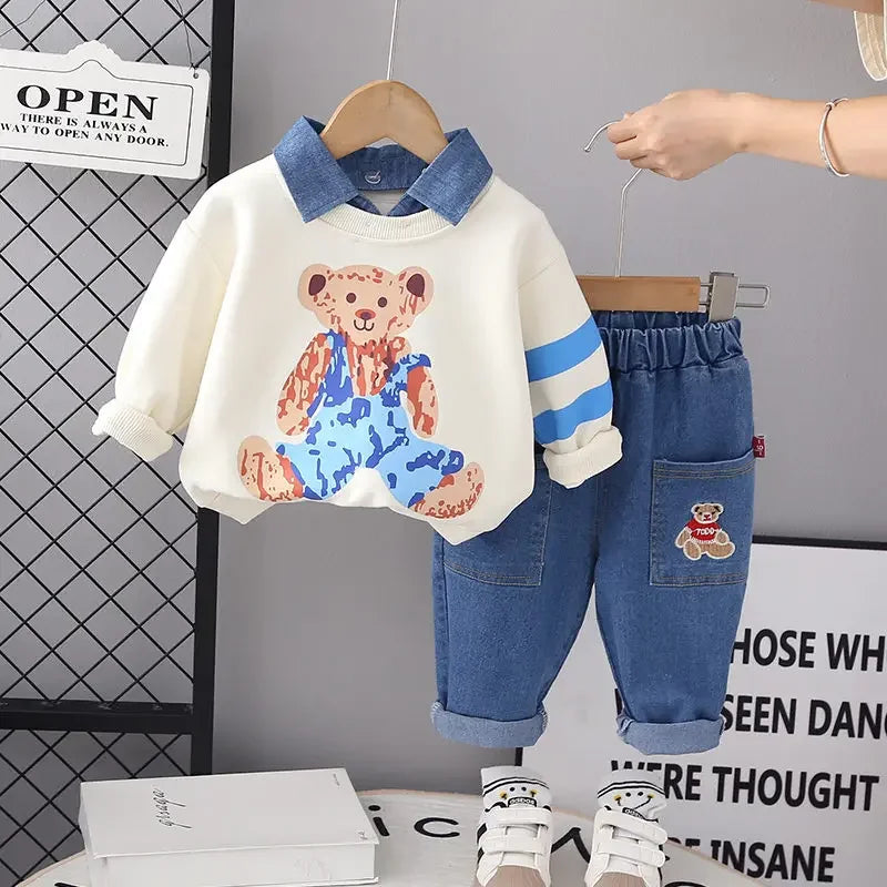 New Autumn Children Boys Girls Clothing Cotton Long Sleeve Cartoon Bear Suit Kids Clothes Tracksuit Baby T-Shirt Pants 2Pcs/set