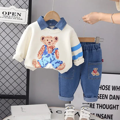 New Autumn Children Boys Girls Clothing Cotton Long Sleeve Cartoon Bear Suit Kids Clothes Tracksuit Baby T-Shirt Pants 2Pcs/set