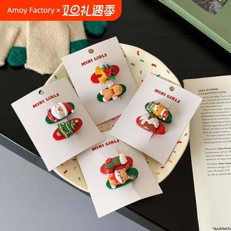 2024 New Arrival Christmas Decoration Girls' Hairpin Head Accessories Cute Bang Hairpin Kids Atmosphere Holiday Gift