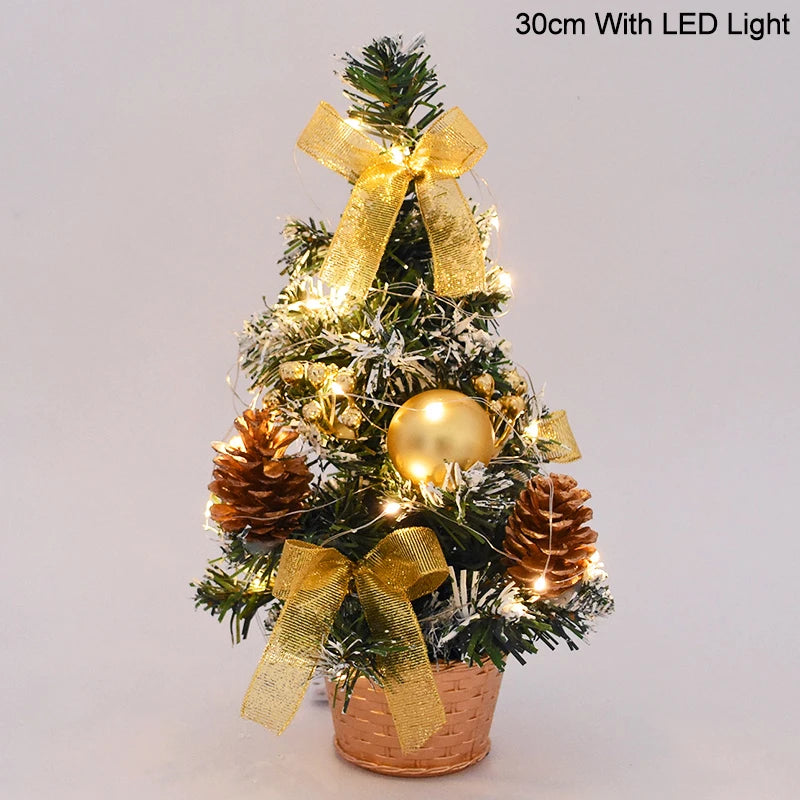 20/30cm Artificial Christmas Tree with LED Light Balls 2024 Christmas Decoration for Home 2025 New Year Gift Xmas Table Ornament