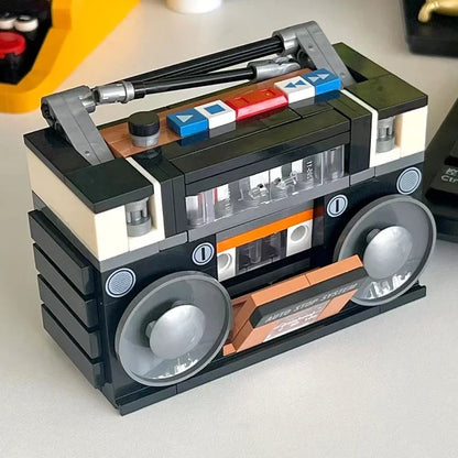 JAKI 8215 Retro Boombox Cassette Radio Music Tape Player Machine Model DIY Mini Blocks Bricks Building Toy For Children No Box