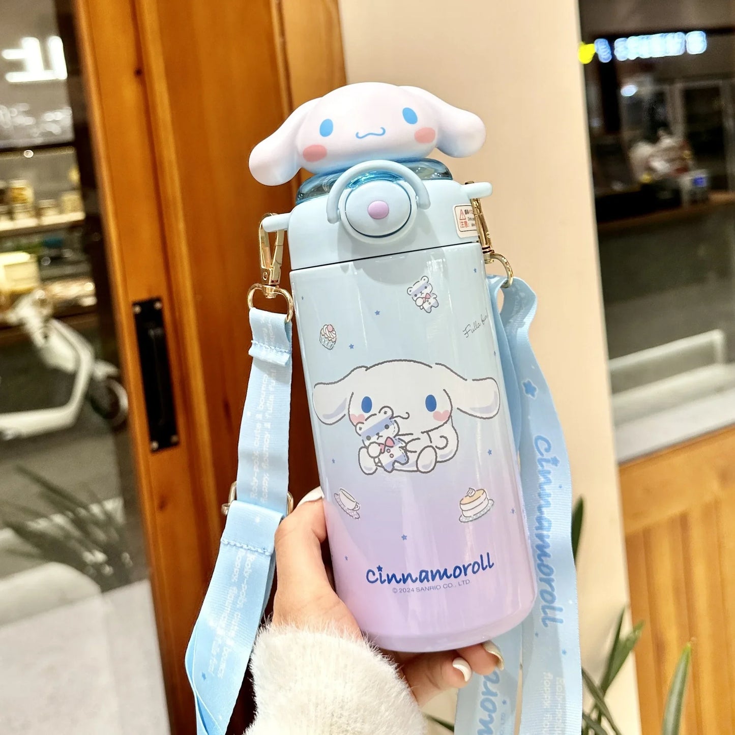 Sanrio Kuromi Thermos Cup Crayon Shin Chan Cute  Water Bottle Keeps Cold Stainless Steel Children Straw School Students