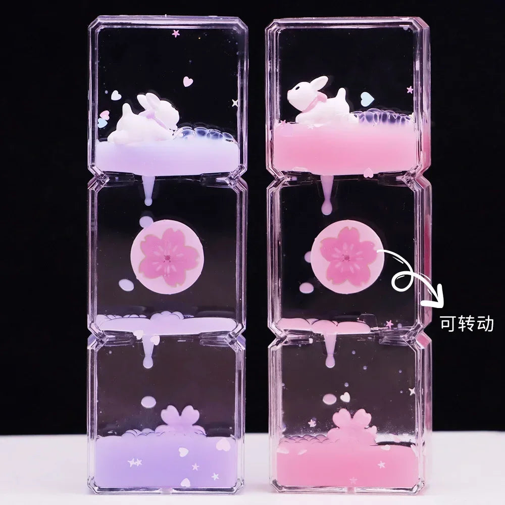 Dynamic Rotating Turbine Oil Drop Hourglass, Cherry Blossom Rabbit Slide