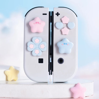 Cute Star Love Silicone Soft D-pad Cross Button ABXY Key Sticker Skin Case For Switch Oled NS Joy-con Thumb Stick Grip Cap Cover