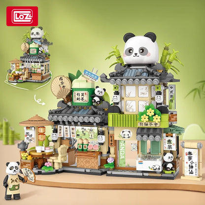 LOZ-1383 Street View series Panda Teahouse Bear Coffee Shop model matching children and adult building blocks toy gifts