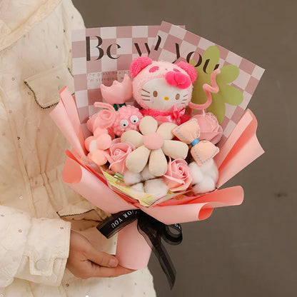 Sanrio Cartoon Doll Bouquet Kuromi Cinnamoroll My Melody Hello Kitty Kawaii Anime Girl Cute Valentine's glow Birthday Gift