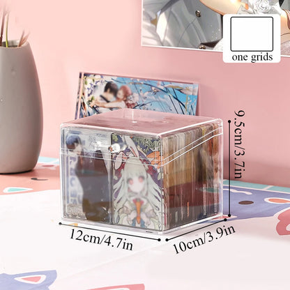 Multifunctional Acrylic Card Storage Box 12x10.5cm Display Card Case Holds 400 Postcards With 2 Compartments For Postcard/Photos