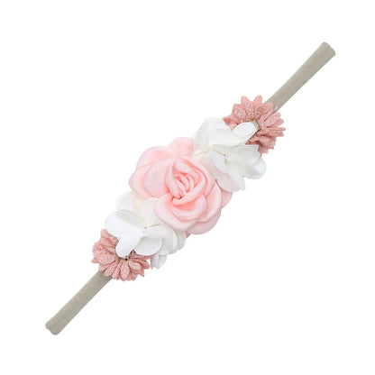 5Pcs/Lot Artificial Flower Baby Headband Newborn Boys Girls Fake Floral Nylon Hair Bands Princess Rhinestone Hair Accessories