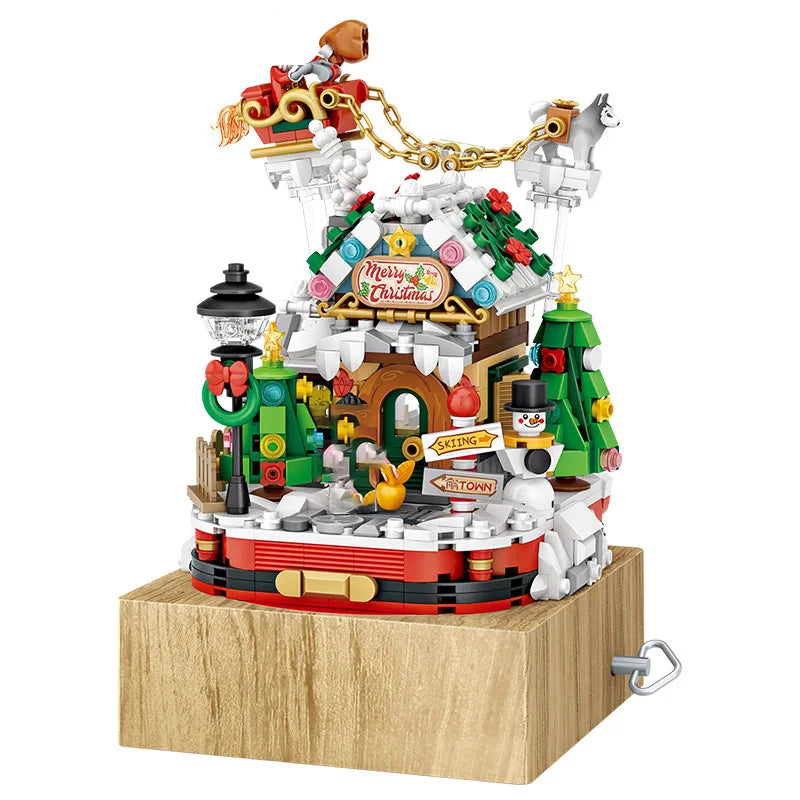 LOZ-1237 Christmas series Revolving music box Christmas Tree Santa Claus creative building blocks for children Christmas toys