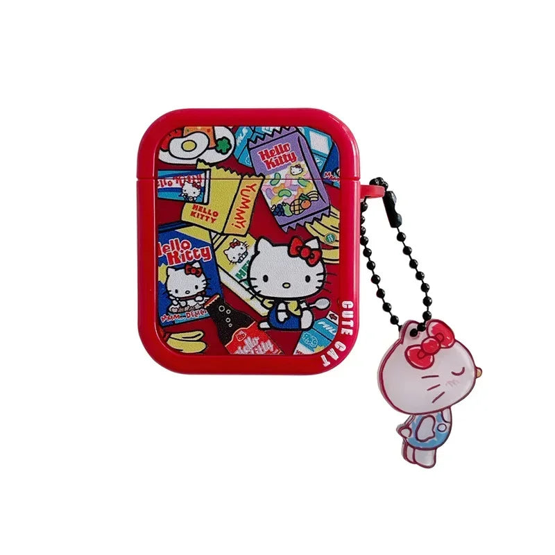 Hello Kitty Red Yummy Food For Airpods Pro 2 Case,Soft TPU Protective Earphone Cover For Airpods Case With Kitty Keychain Girls