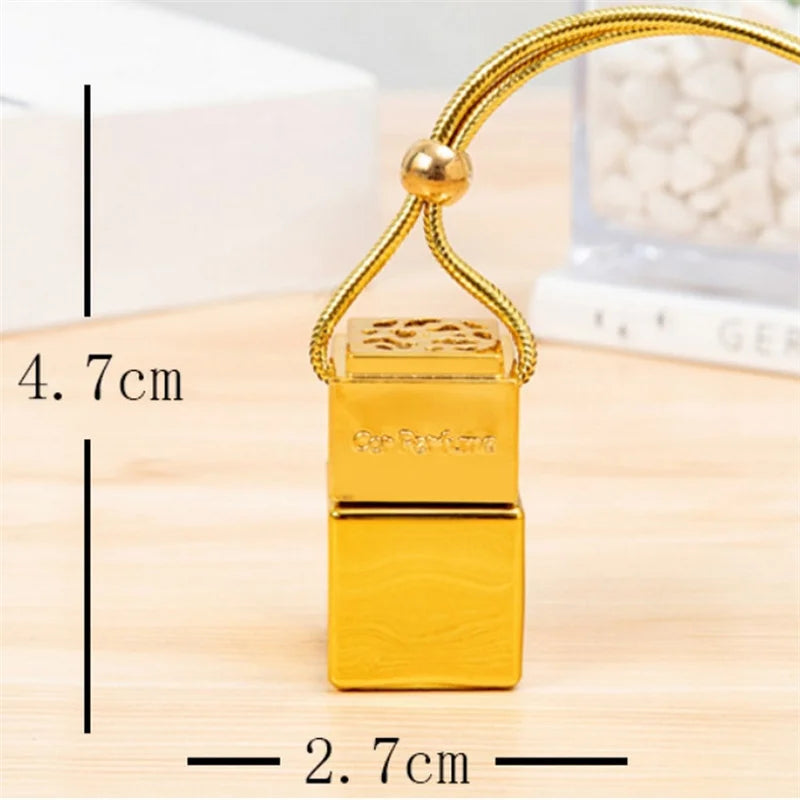 1Pcs Water Cube Golden Cap Electroplated Gold Square Empty Bottle Car Essential Oil Diffuser Fragrance Perfume Bottle Ornament