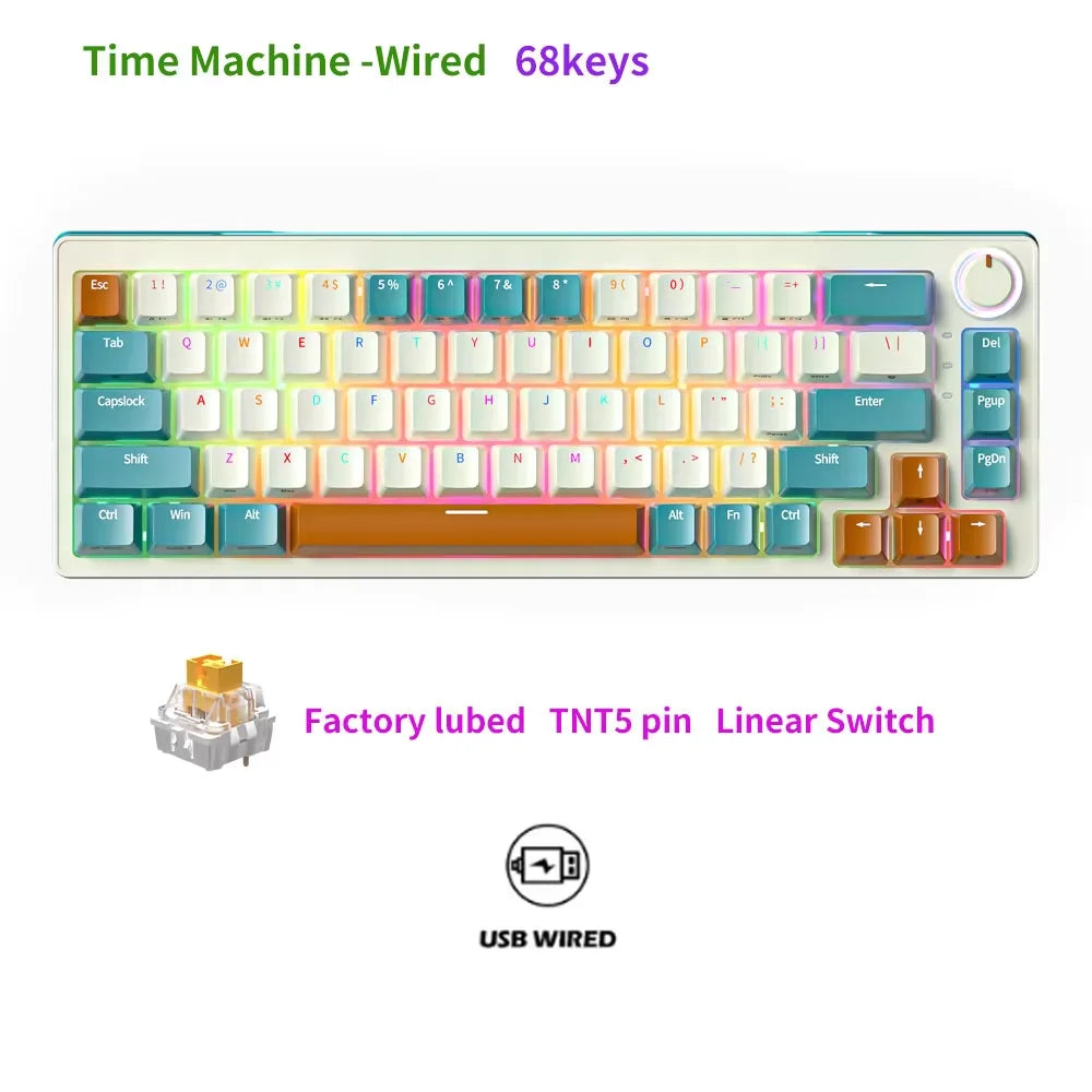 FuryCube ZA68 Pro(EN/RU)  68 Keys Mechanical Keyboard Hot Swappable 3 Modes PBT RGB 65% Gaming Keyboards Linear Switch