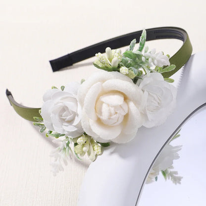 Handmade Head Flower Girls Headbands Baby Hairband Pearl Feather Wedding Princess Kids Dance Party Headwear Newborn Accessories