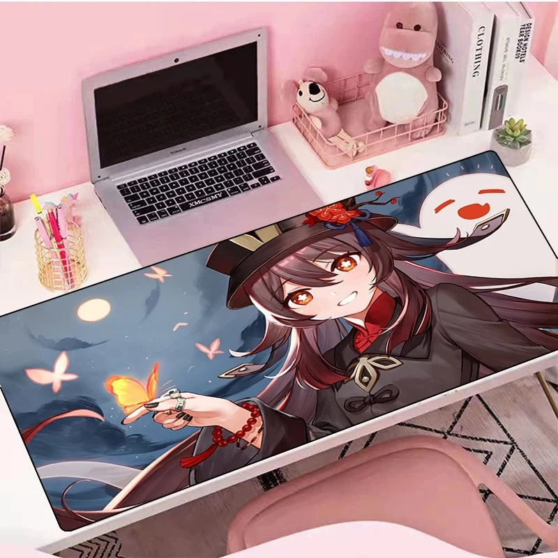 Genshin Impact Hu Tao Anime Mouse Pad Large Gaming Mousepad Rubber Mat Deskmat Pc Accessories Desk Protector Gamer Keyboard Pads