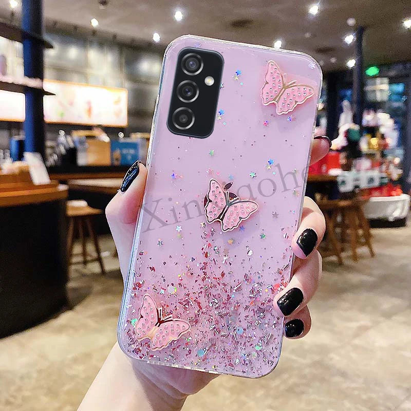 Fashion Phone Case for Samsung Galaxy A54 A34 5G A24 4G SamsungA54 Luxury Starry Sky Butterflies Transparent Soft Back Cover