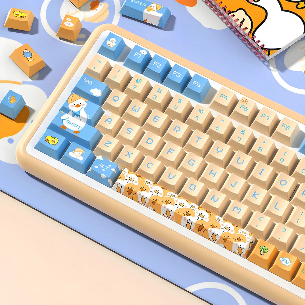 Cute Duckling Cherry Keycaps PBT Large Set Cartoon for 60/64/84/98/108 Gaming Mechanical Keyboard MX Switch