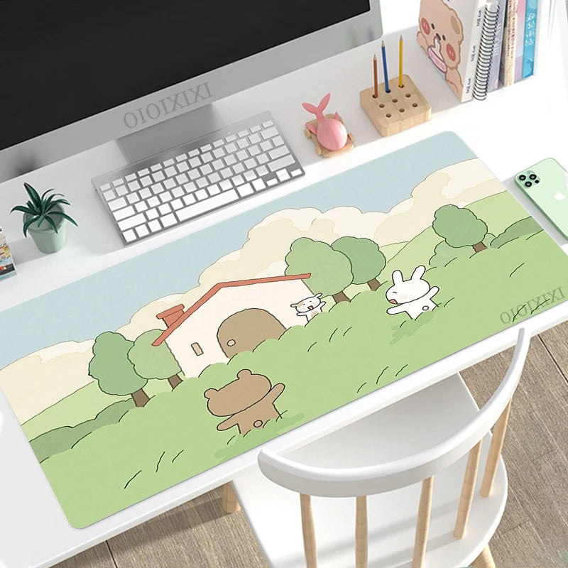 Cute Rabbit Green Anime Mouse Pad Gaming XL Large Home HD Mousepad XXL keyboard pad Office Soft Non-Slip Carpet PC Mice Pad