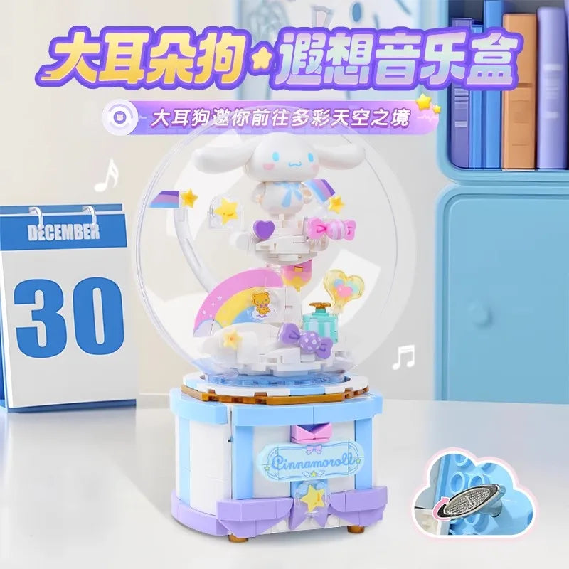 New Keeppley Sanrio Building Blocks Cinnamoroll Music Box Desktop Decoration Puzzle Assembling Model Toys Kids Birthday Gifts