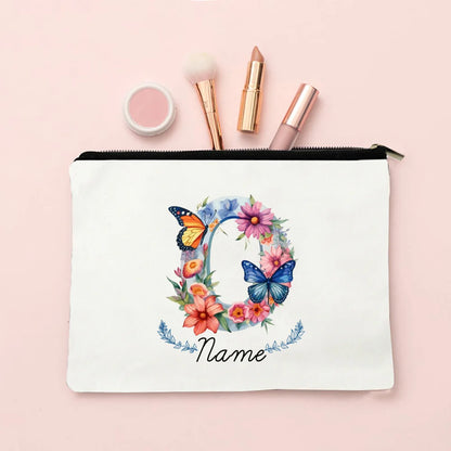 Personalized Initial with Name Makeup Bag for Women A-Z Cosmetic  Bags Girls Travel Toiletry Pouch Wedding Birthday Gift for Her