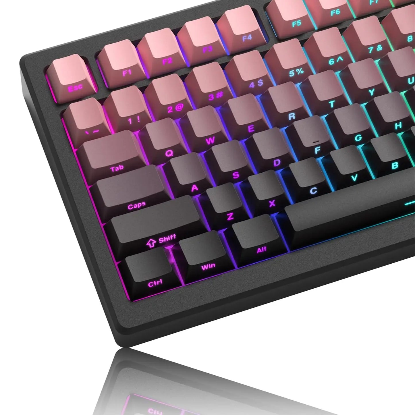 Black and Pink PBT Double Shot Keycaps Cherry Profile Side Print Shine Through Keycaps 136 Keys for MX Switches Gaming Keyboard