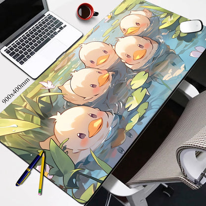 Duck Butts in Pond Desk Mat Aesthetic Cute Duck Lofi Mouse Pad Kawaii Green Deskmat Adorable Chibi Blue Gamer Girl Desk Mat XXL