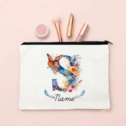 Personalized Initial with Name Makeup Bag for Women A-Z Cosmetic  Bags Girls Travel Toiletry Pouch Wedding Birthday Gift for Her