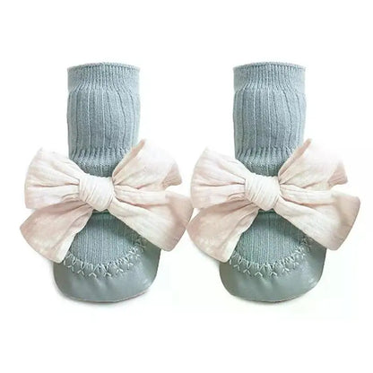 Autumn Winter Baby Girls Socks Newborn Baby Bowknot Socks Infant Baby Socks Anti Slip Soft Cotton Floor Sock Shoes