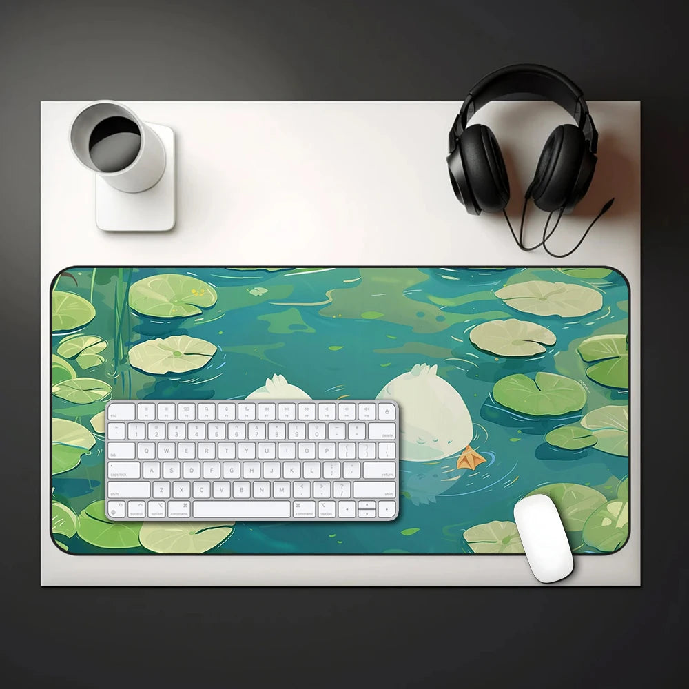 Duck Butts in Pond Desk Mat Aesthetic Cute Duck Lofi Mouse Pad Kawaii Green Deskmat Adorable Chibi Blue Gamer Girl Desk Mat XXL