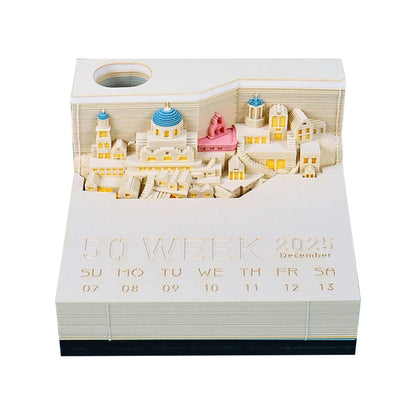 Omoshiroi Block 2025 Calendar 3D Notepad Sakura Temple Calendar Art 3D Memo Pad Sticky Notes Block Notes Decor New Year Gifts