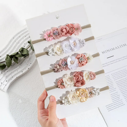 Artificial Flower Baby Headband Newborn Boys Girls Fake Floral Nylon Hair Bands Princess Rhinestone Hair Accessories