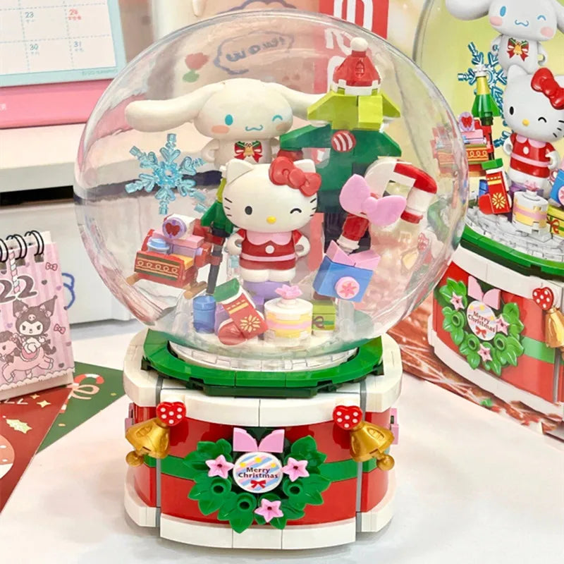 Sanrio Toy Building Blocks Hello Kitty Christmas Music Box Kuromi Melody Toy Collection Toy For Kids Birthday Gifts