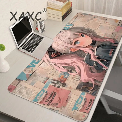 Cute Anime Girl Mouse Pad Pink Mousepad Big Kawaii Mouse Mat Computer Large Play Rubber rug Jinx Desk Mat Girls Beautiful 90x40