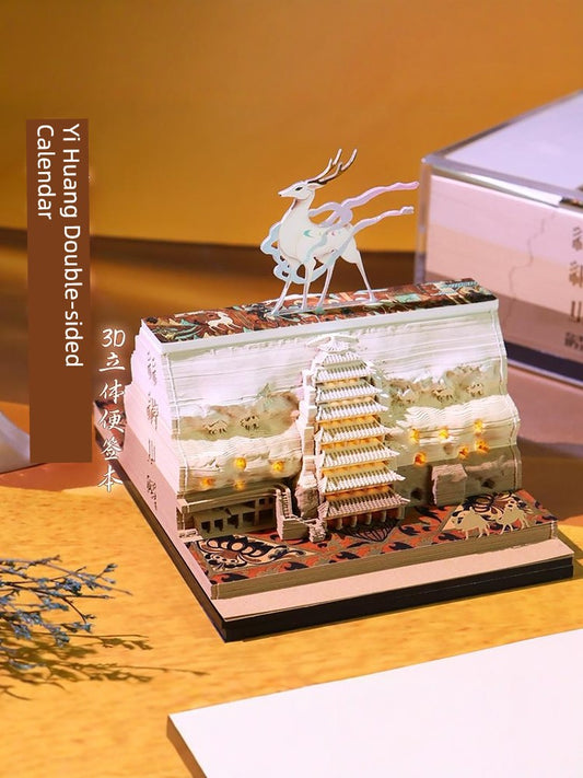 2025 Dunhuang Mogao Grottoes Double-Sided Paper Carving Calendar Hand Tear Building Model Palace Museum Creative Decoration Souvenir