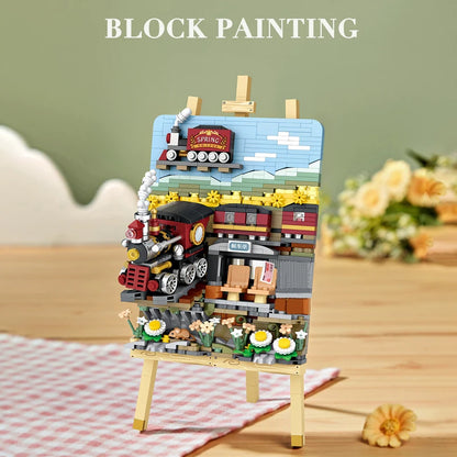 LOZ Creative Water Surfing Painting Spring Day Train Building Block sChristmas Tree Paintboard Toys Puzzle Brick Girl Kids Gifts