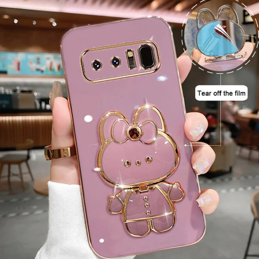 For Samsung Galaxy Note 8 Phone Case Soft Silicone Plating Cartoon Rabbit Fold Stand Makeup Mirror Bracket Cover